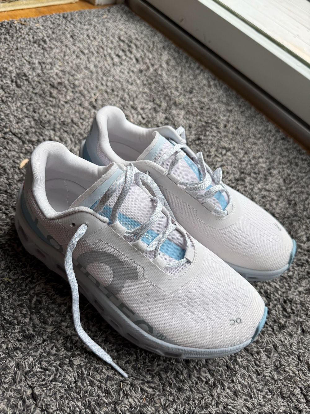 On cloudmonster Running White and Light Blue Women's Sneakers